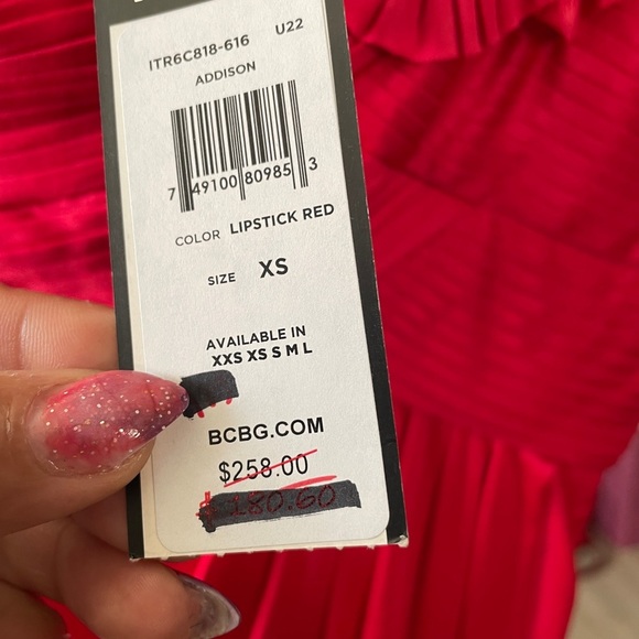 NWT BCBG MAXAZRIA Addison Cocktail One Shoulder Lipstick Red Mini Dress XS $258 - Picture 4 of 5